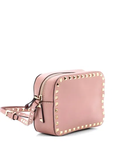 Pre-owned Valentino Garavani Rockstud Camera Leather Crossbody Bag In Neutral