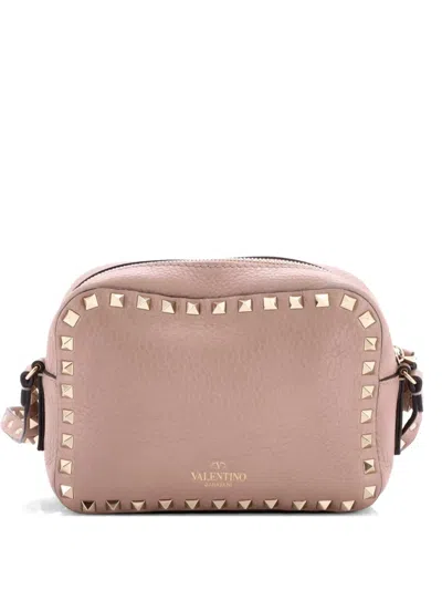 Pre-owned Valentino Garavani Rockstud Camera Leather Crossbody Bag In Neutral