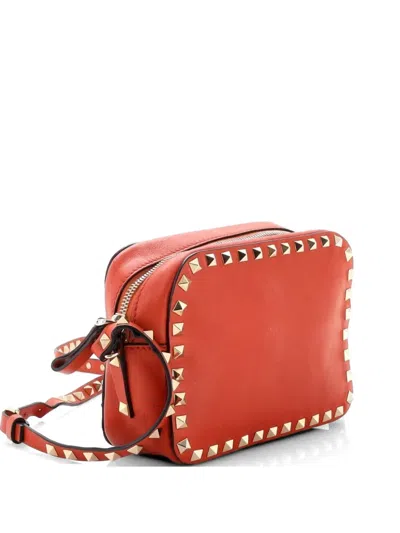 Pre-owned Valentino Garavani Rockstud Camera Leather Crossbody Bag In Orange