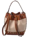 Valentino Garavani Small Rockstud Bucket In Fabric And Leather Women In Brown