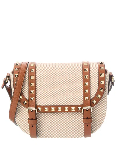 Valentino Garavani Valentino Rockstud Canvas & Leather Crossbody In Neutral
