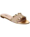 Valentino Rockstud Leather-trimmed Slides In Gold