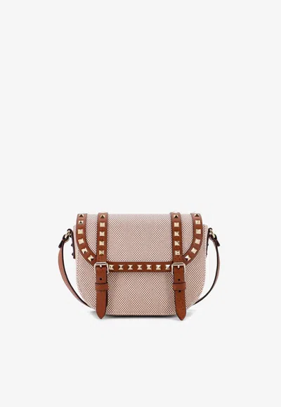 Valentino Garavani Rockstud Canvas Crossbody Bag In Sand