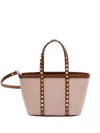 Valentino Rockstud Leather And Canvas Mini Tote Bag In Pink