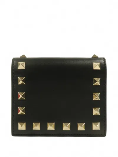 Pre-owned Valentino Garavani Rockstud Card Case In Black