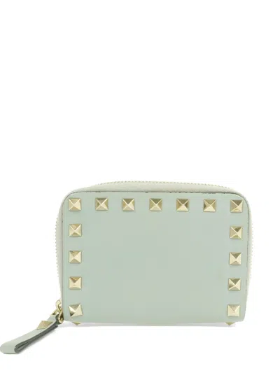 Pre-owned Valentino Garavani Rockstud Card Case Wallet In Blue