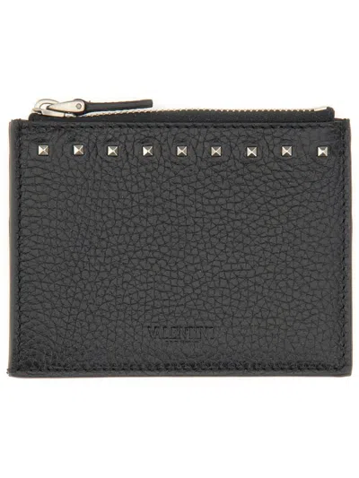Valentino Garavani Rockstud Card Holder In Black