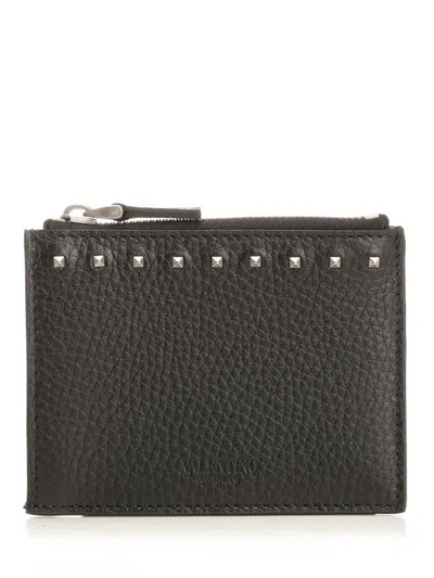 Valentino Garavani Rockstud Card Holder In Black