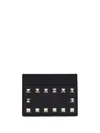 Valentino Rockstud Grainy Leather Card Holder In Black