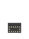 Valentino Rockstud Leather Card Holder In Black