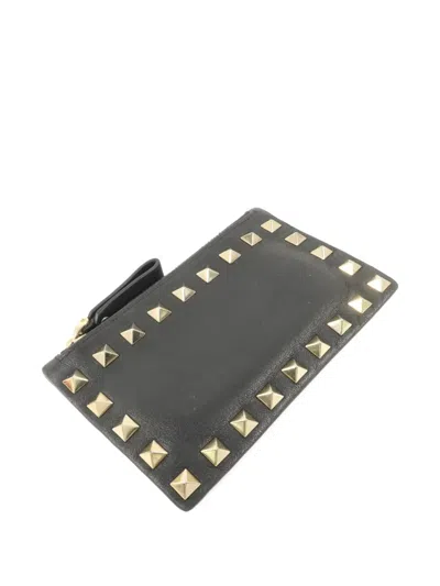 Pre-owned Valentino Garavani Rockstud Card Holder In Black