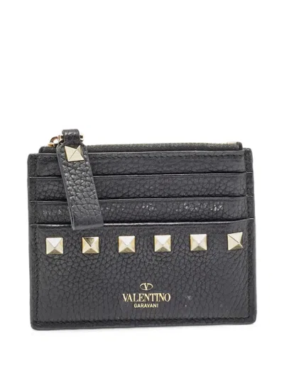 Pre-owned Valentino Garavani Rockstud Card Holder In Black