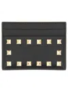 Valentino Rockstud Leather Card Holder In Black