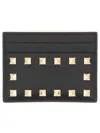 Valentino Garavani Women Rockstud Leather Card Case In Black