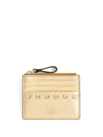 Valentino Garavani Rockstud Card Holder In Gold