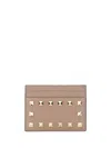 Valentino Garavani Rockstud Leather Card Holder In Poudre