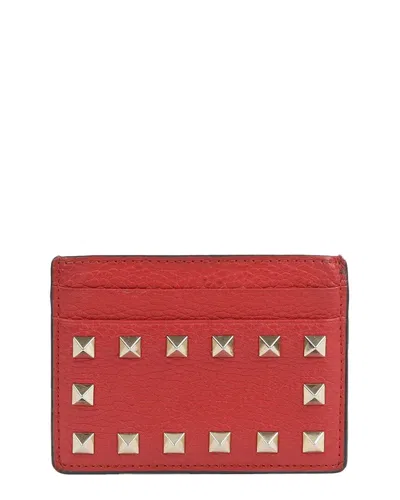Valentino Garavani Valentino Rockstud Card Wallet (authentic Pre-loved) In Red