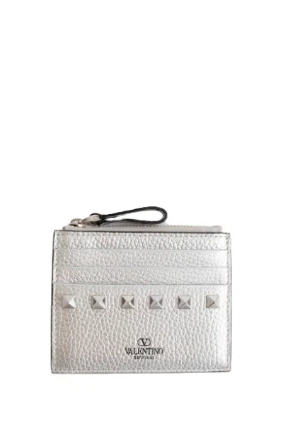 Valentino Garavani Rockstud Cardholder In Silver