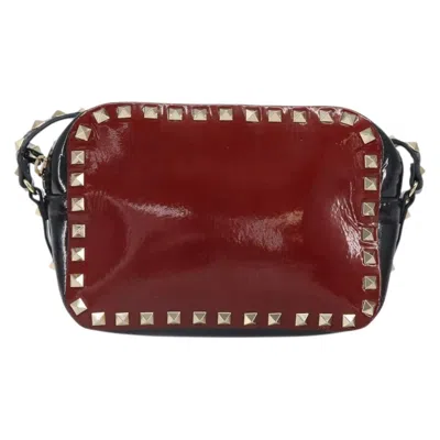 Pre-owned Valentino Garavani Rockstud Chain Camera Crossbody Bag Patent Leather Patent_leather Clutche & Pouche Bag () In Red