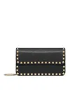 Valentino Garavani Rockstud Calfskin Cardholder With Zip Woman Black Uni In Nero
