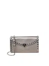 Valentino Rockstud Chain Wallets In Grained Leather In White