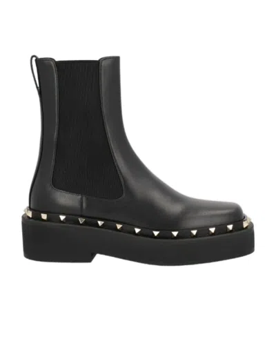 Valentino Garavani 50mm Rockstud M-way Leather Ankle Boots In Black