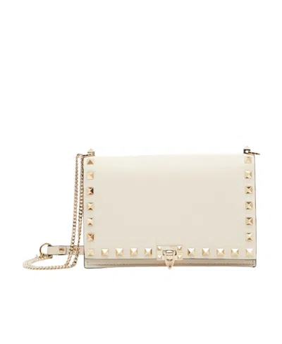 Valentino Garavani Rockstud Clutch Bag In Light Ivory White