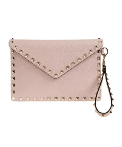 Valentino Garavani Rockstud Clutch Bag In Neutral