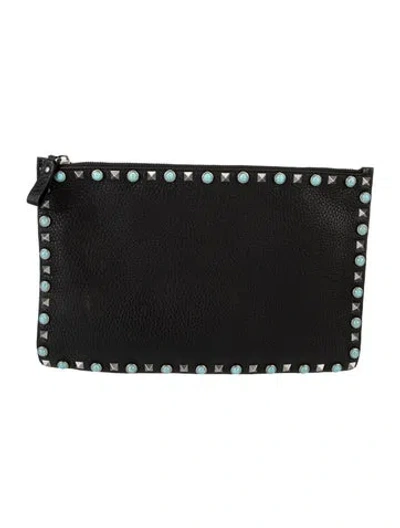 Pre-owned Valentino Garavani Rockstud Clutch In Black