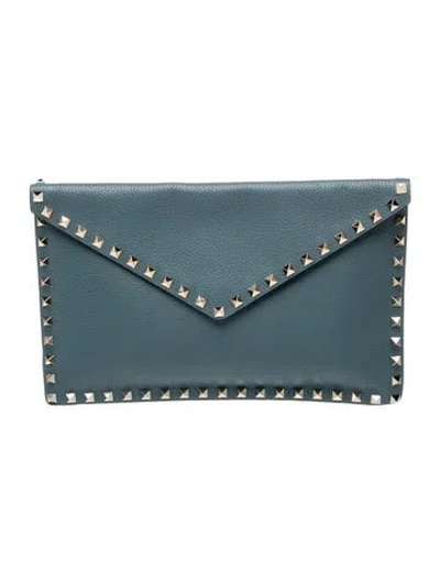 Pre-owned Valentino Garavani Rockstud Clutch In Blue