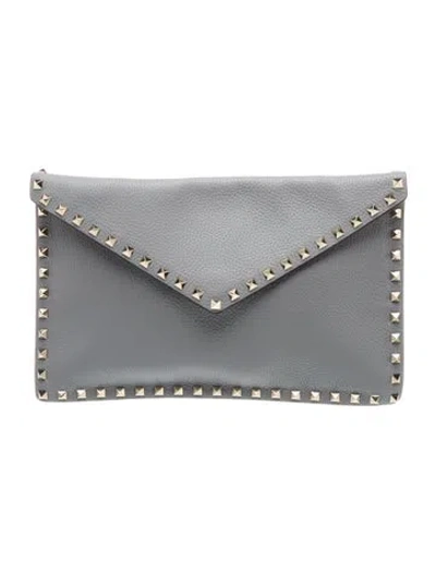 Pre-owned Valentino Garavani Rockstud Clutch In Gray