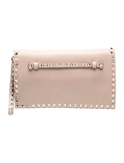 Pre-owned Valentino Garavani Rockstud Clutch In Grey