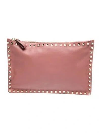 Pre-owned Valentino Garavani Rockstud Clutch In Orange