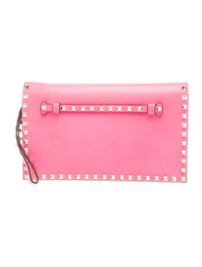 Pre-owned Valentino Garavani Rockstud Clutch In Pink