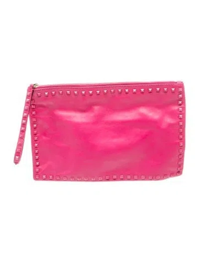 Pre-owned Valentino Garavani Rockstud Clutch In Pink