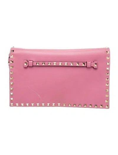 Pre-owned Valentino Garavani Rockstud Clutch In Pink