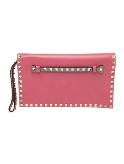 Pre-owned Valentino Garavani Rockstud Clutch In Pink
