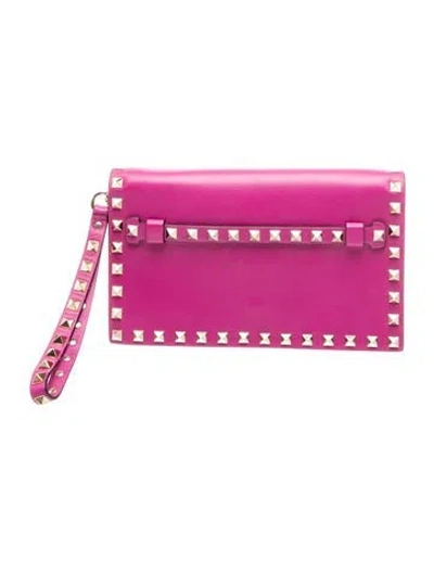 Pre-owned Valentino Garavani Rockstud Clutch In Purple