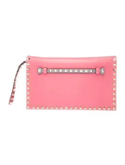 Pre-owned Valentino Garavani Rockstud Clutch In Red