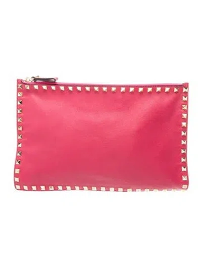Pre-owned Valentino Garavani Rockstud Clutch In Red
