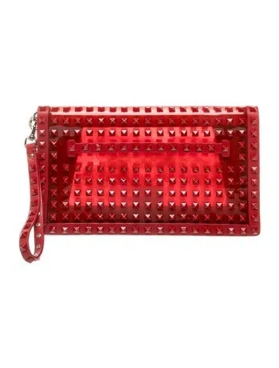 Pre-owned Valentino Garavani Rockstud Clutch In Red