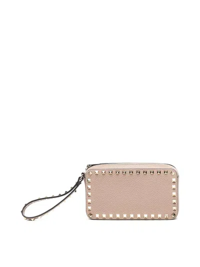 Valentino Garavani Rockstud Clutch Small In Nude