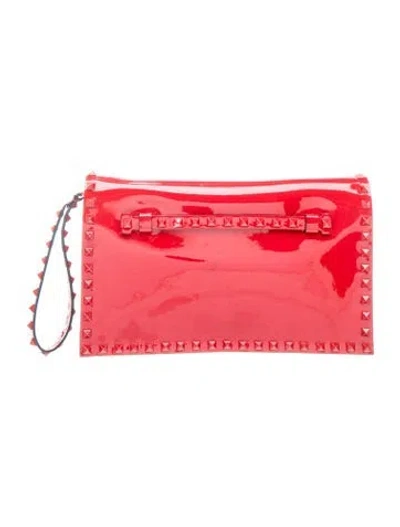 Pre-owned Valentino Garavani Rockstud Clutch Vintage In Red
