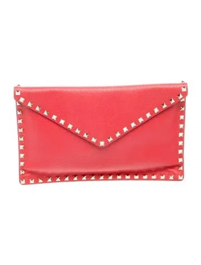 Pre-owned Valentino Garavani Rockstud Clutch W/ Tags In Burgundy
