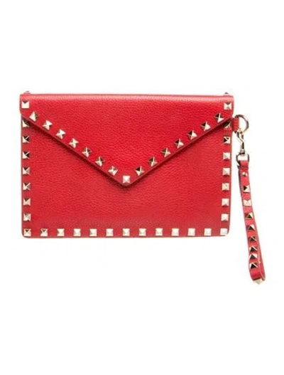 Pre-owned Valentino Garavani Rockstud Clutch W/ Tags In Burgundy