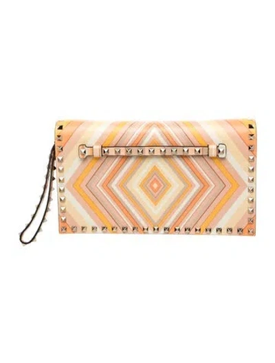 Pre-owned Valentino Garavani Rockstud Clutch W/ Tags In Orange