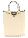 Valentino Rockstud Textured Leather Clutch Bag In Neutral