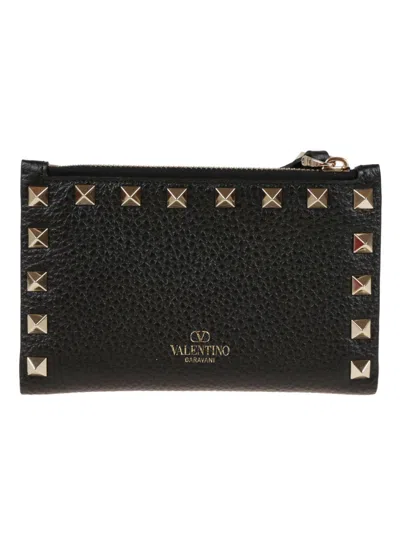 Valentino Garavani Valentino Rockstud Coin And Card Purse In Black