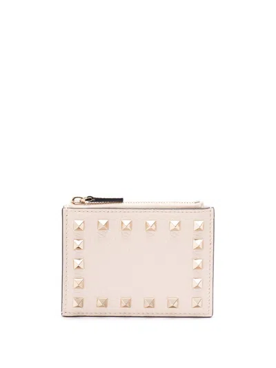 Valentino Garavani `rockstud` Coin Purse/card Case In Beige
