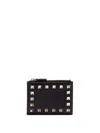 Valentino Garavani Rockstud Leather Coin Card Case In Black